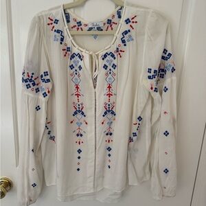 Parker White Embroidered Blouse Size Small